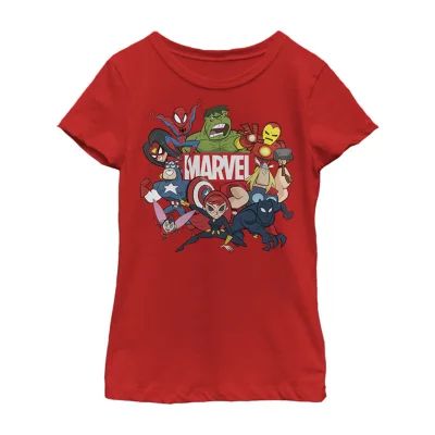 Little & Big Girls Crew Neck Short Sleeve Marvel Graphic T-Shirt