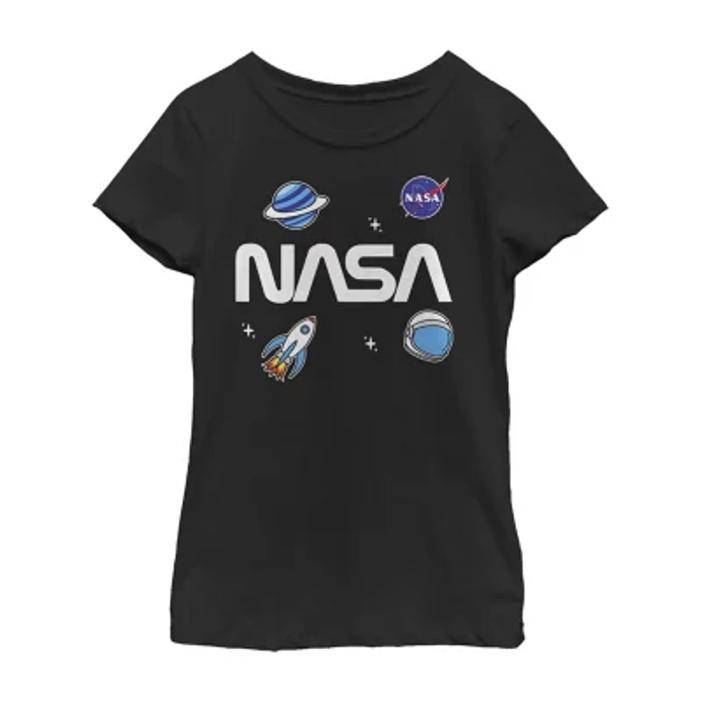 Little & Big Girls Nasa Crew Neck Short Sleeve Graphic T-Shirt