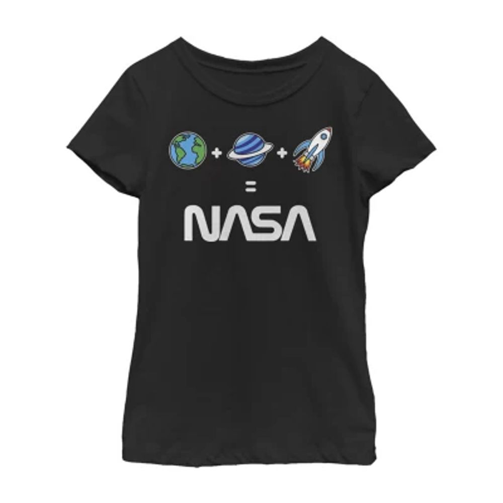 Little & Big Girls Crew Neck Short Sleeve NASA Graphic T-Shirt