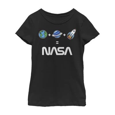 Little & Big Girls Crew Neck Short Sleeve NASA Graphic T-Shirt