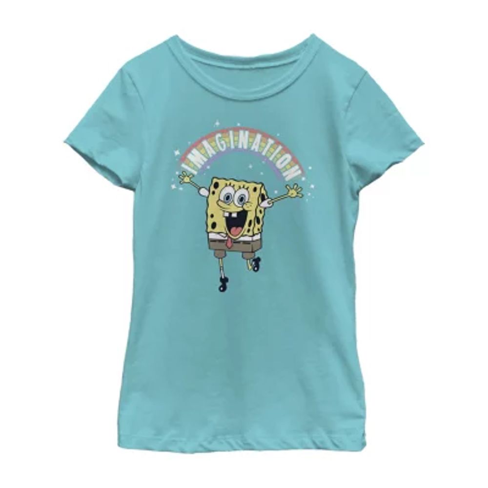 Little & Big Girls Crew Neck Short Sleeve Spongebob Graphic T-Shirt