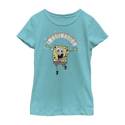 Little & Big Girls Crew Neck Short Sleeve Spongebob Graphic T-Shirt