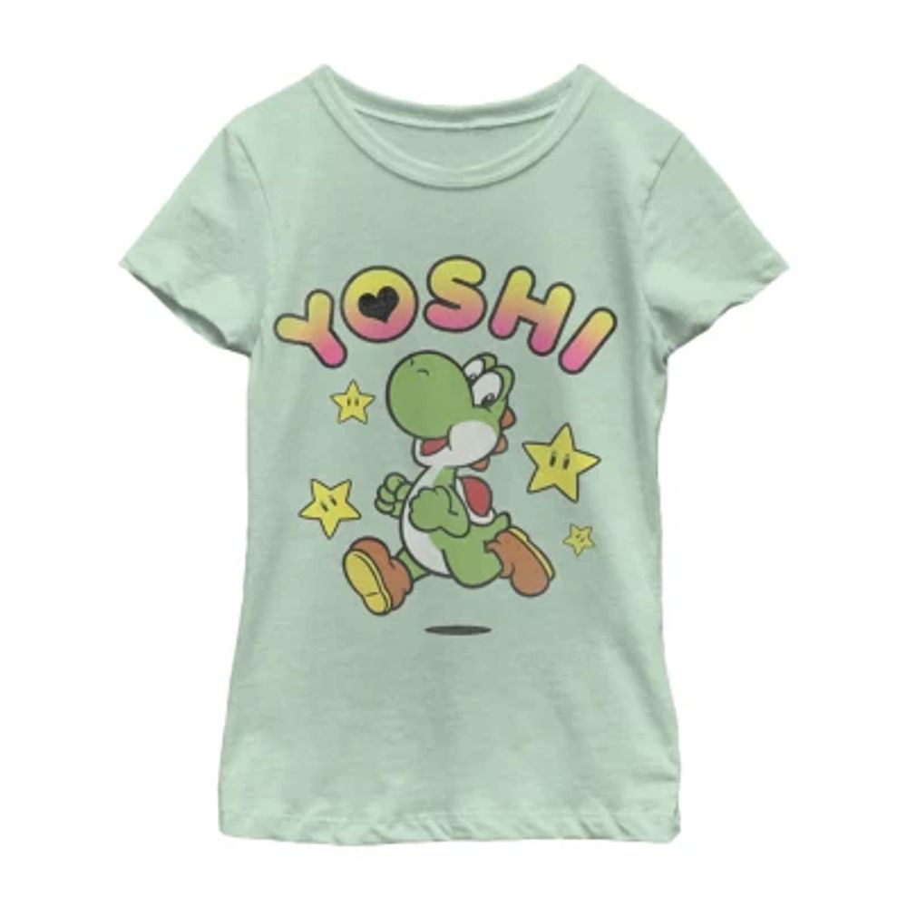 Little & Big Girls Yoshi Crew Neck Short Sleeve Super Mario Graphic T-Shirt