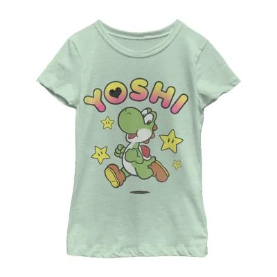 Yoshi Little & Big Girls Crew Neck Short Sleeve Super Mario Graphic T-Shirt