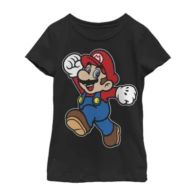 Little & Big Girls Crew Neck Short Sleeve Super Mario Graphic T-Shirt