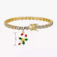 Sparkle Allure Candy Cane Charm Diamond Accent 14K Gold Over Brass 7.25 Inch Link Tennis Bracelet