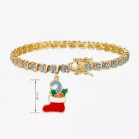 Sparkle Allure Stocking Charm Diamond Accent 14K Gold Over Brass 7.25 Inch Link Tennis Bracelet