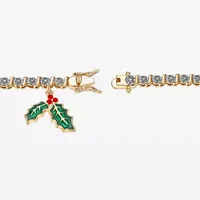 Sparkle Allure Mistletoe Charm Diamond Accent 14K Gold Over Brass 7.25 Inch Link Tennis Bracelet