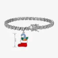 Sparkle Allure Stocking Charm Diamond Accent Pure Silver Over Brass 7.25 Inch Link Tennis Bracelet