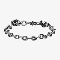 Gray Stainless Steel 9 Inch Solid Cable Skull Chain Bracelet