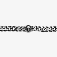 Gray Stainless Steel 8 1/2 Inch Solid Curb Skull Chain Bracelet