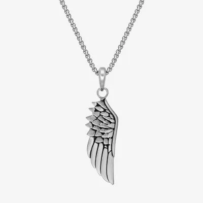 Mens Stainless Steel Wing Pendant Necklace