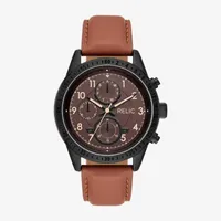 Relic By Fossil Mahoney Mens Multi-Function Brown Leather Strap Watch Zr15983