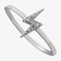 Silver Treasures Cubic Zirconia Sterling Silver LIghtning Bolt Band