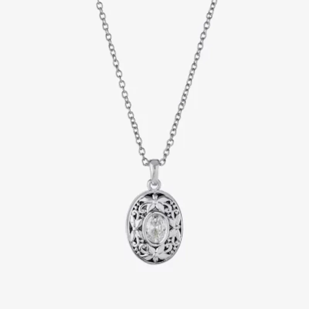 Sparkle Allure Cubic Zirconia Pure Silver Over Brass 18 Inch Cable Oval Locket Necklace