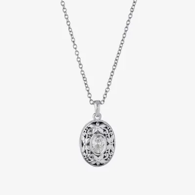 Sparkle Allure Cubic Zirconia Pure Silver Over Brass 18 Inch Cable Oval Locket Necklace