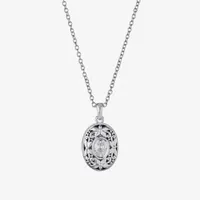 Sparkle Allure Cubic Zirconia Pure Silver Over Brass 18 Inch Cable Oval Locket Necklace