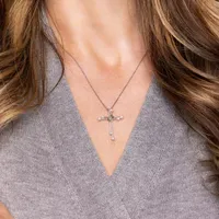 Womens White Cultured Freshwater Pearl Sterling Silver Cross Pendant Necklaces