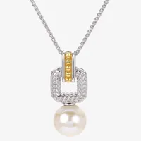 Womens White Cultured Freshwater Pearl 14K Two Tone Gold Over Silver Pendant Necklace