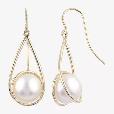 White Cultured Freshwater Pearl 14K Gold Drop Earrings