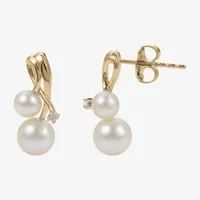 Diamond Accent White Cultured Freshwater Pearl 14K Gold Drop Earrings