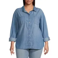 a.n.a Plus Womens Long Sleeve Regular Fit Button-Down Shirt