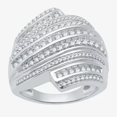 Womens 1 CT. T.W. Natural Diamond Sterling Silver Bypass  Cocktail Ring