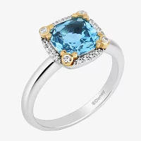 Disney Jewels Collection Womens 1/8 CT. T.W. Genuine Blue Topaz 14K Two Tone Gold Over Silver Cushion Mickey Mouse Cocktail Ring