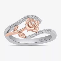 Enchanted Disney Fine Jewelry Womens 1/10 CT. T.W. Natural White Diamond 14K Rose Gold Over Silver Sterling Beauty and the Beast Belle Princess Cocktail Ring