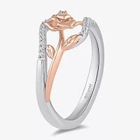 Enchanted Disney Fine Jewelry Womens 1/10 CT. T.W. Natural White Diamond 14K Rose Gold Over Silver Sterling Beauty and the Beast Belle Princess Cocktail Ring