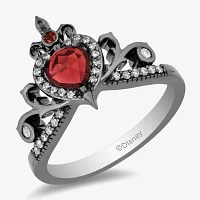 Enchanted Disney Fine Jewelry Villains Womens 1/6 CT. T.W. Genuine Red Garnet Sterling Silver Heart Evil Queen Cocktail Ring