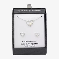 Sparkle Allure 2-pc. Cubic Zirconia Simulated Pearl Pure Silver Over Brass Heart Jewelry Set