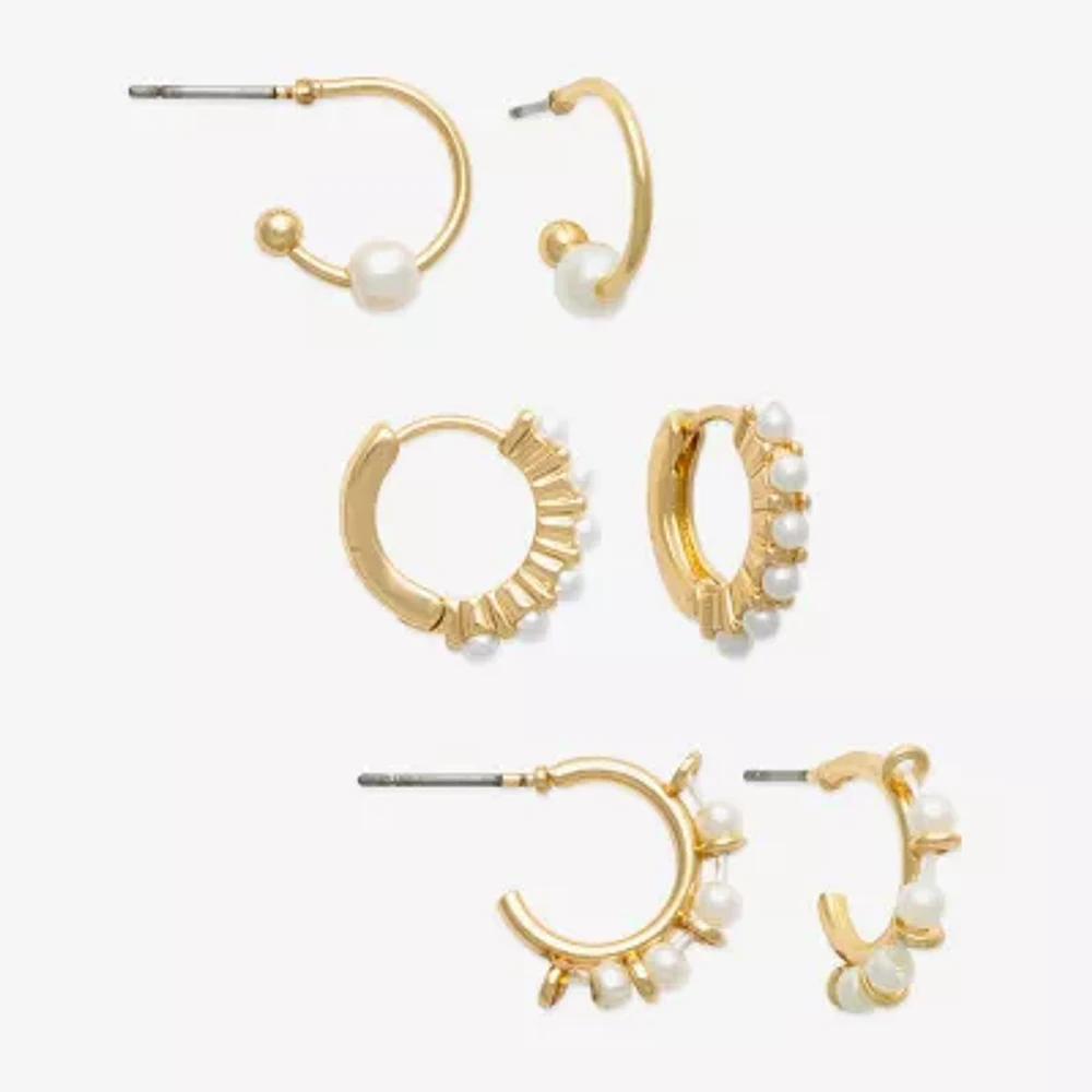 Mixit Gold Tone 3 Pair Simulated Pearl Earring Set