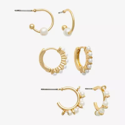 Mixit Gold Tone 3 Pair Simulated Pearl Earring Set