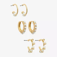 Mixit Gold Tone 3 Pair Simulated Pearl Earring Set