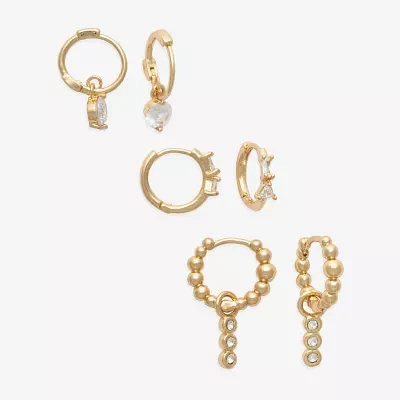 Mixit Hypoallergenic Gold Tone 3 Pair Cubic Zirconia Earring Set