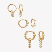 Mixit Hypoallergenic Gold Tone 3 Pair Cubic Zirconia Earring Set