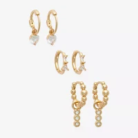 Mixit Hypoallergenic Gold Tone 3 Pair Cubic Zirconia Earring Set