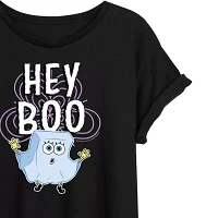 Juniors Spongebob Squarepants Hey Boo Tee Womens Crew Neck Short Sleeve Graphic T-Shirt