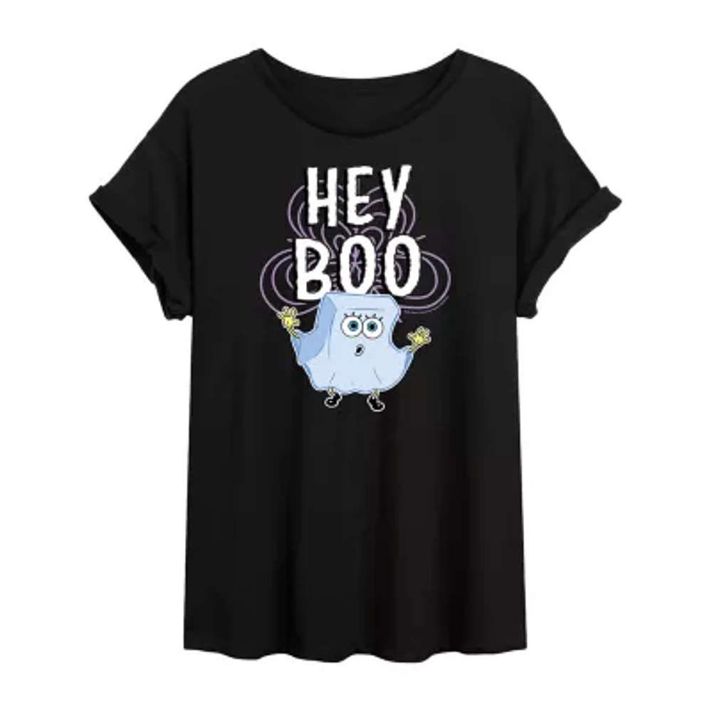 Juniors Spongebob Squarepants Hey Boo Tee Womens Crew Neck Short Sleeve Graphic T-Shirt