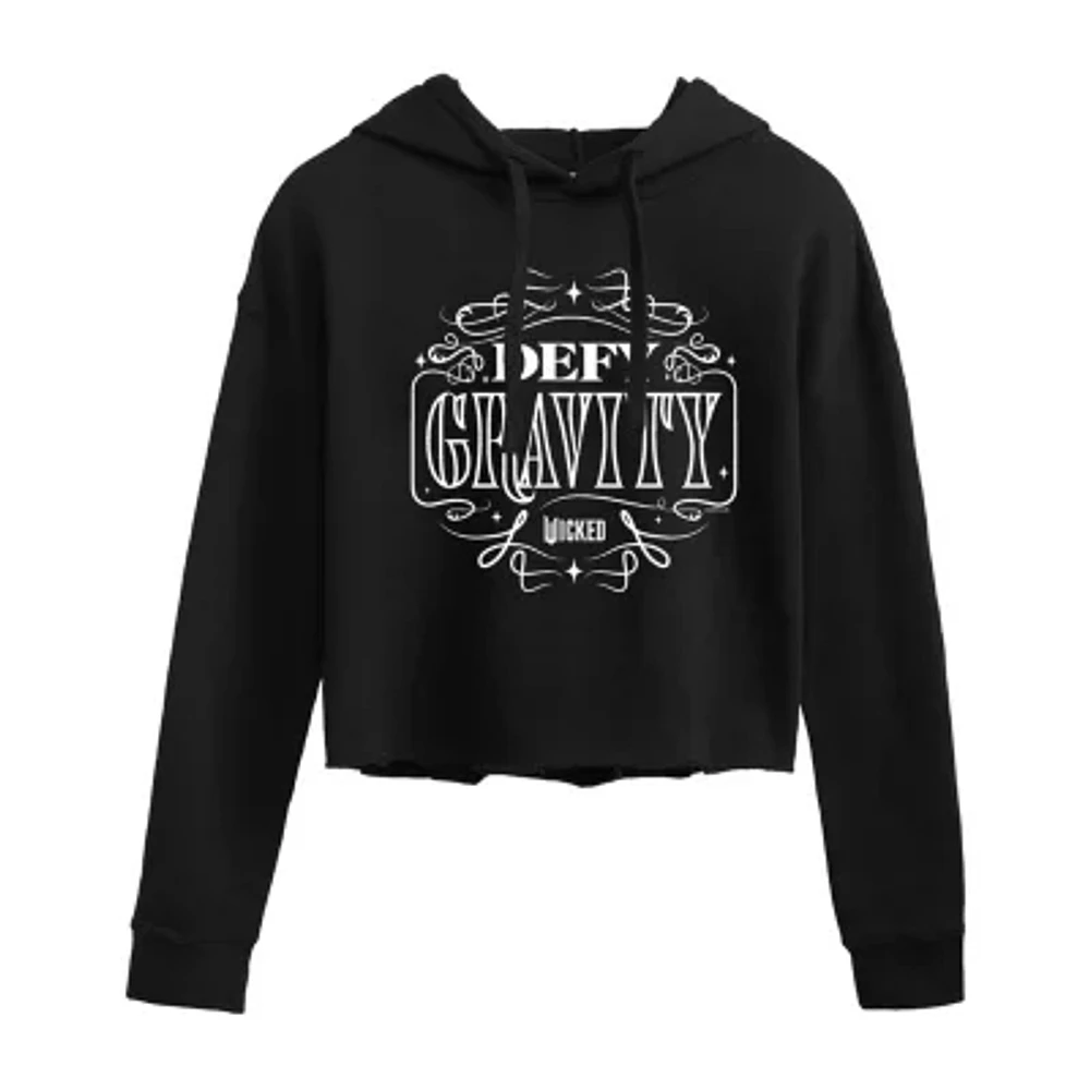 Juniors Wicked Movie Defy Gravity Cropped Womens Long Sleeve Hoodie