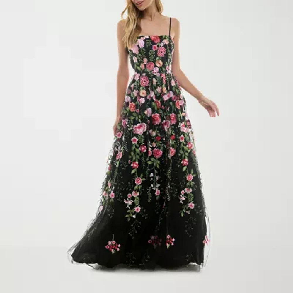 City Triangle Womens Embroidered Floral Ball Gown Juniors