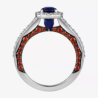 Infinity Star Lab Grown Diamonds Womens 3/8 CT. Created Blue Sapphire 14K White Gold Spiderman Side Stone Engagement Ring