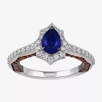 Infinity Star Lab Grown Diamonds Womens 3/8 CT. Created Blue Sapphire 14K White Gold Spiderman Side Stone Engagement Ring