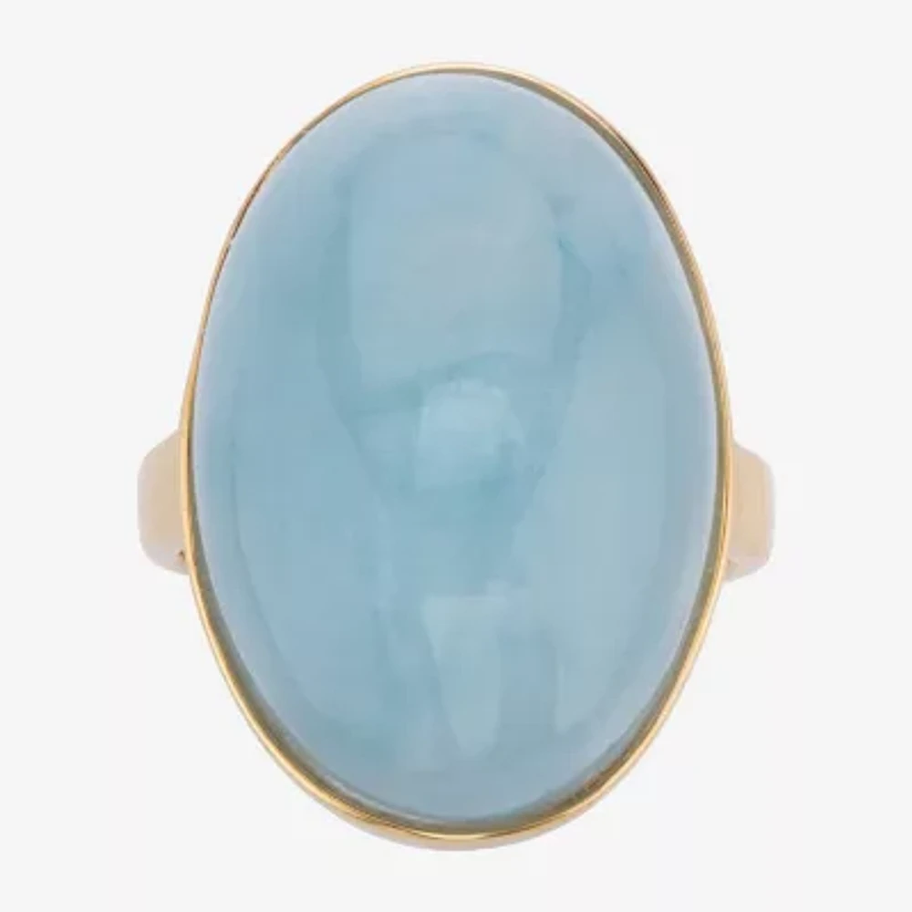 Womens Genuine Blue Aquamarine 14K Gold Over Silver Oval Cocktail Ring