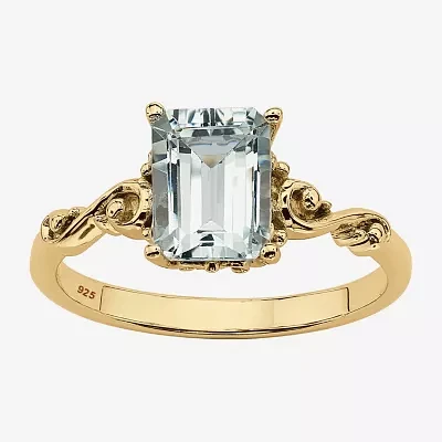 Womens Genuine Blue Aquamarine 18K Gold Over Silver Cocktail Ring