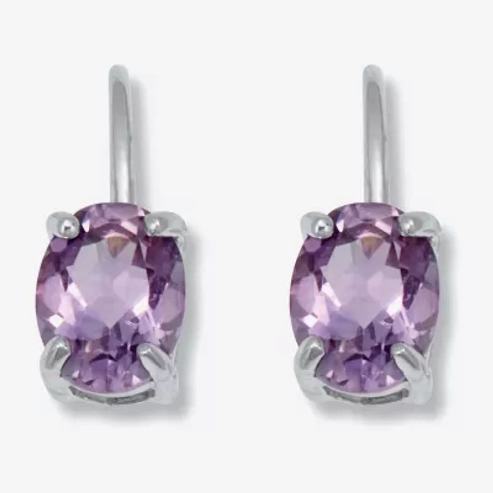 Genuine Purple Amethyst Sterling Silver Oval Drop Earrings