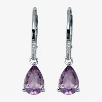 Genuine Purple Amethyst Sterling Silver Pear Drop Earrings