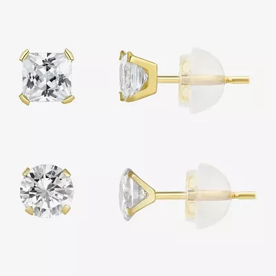 White Cubic Zirconia 10K Gold 2 Pair Earring Set