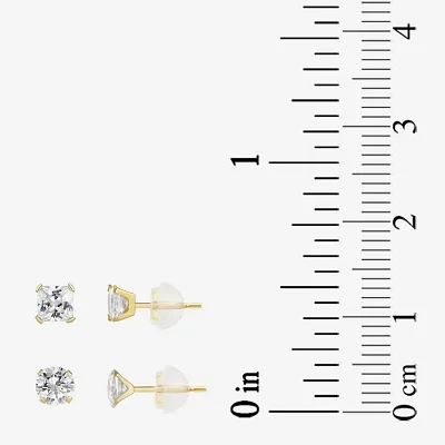 White Cubic Zirconia 10K Gold 2 Pair Earring Set